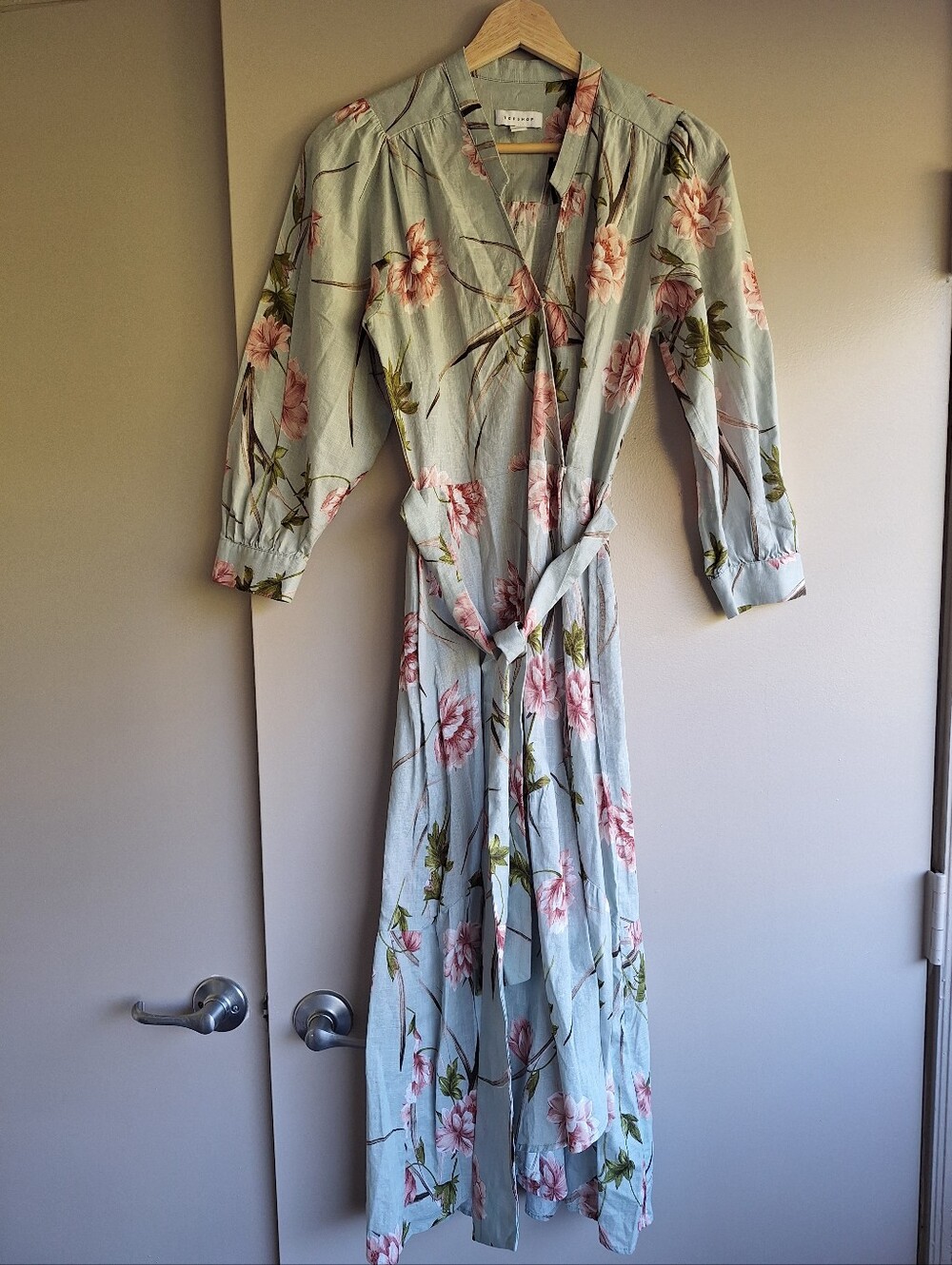 Topshop Floral Cotton Midi Wrap Dress Light Blue 10K01RPBL US 4